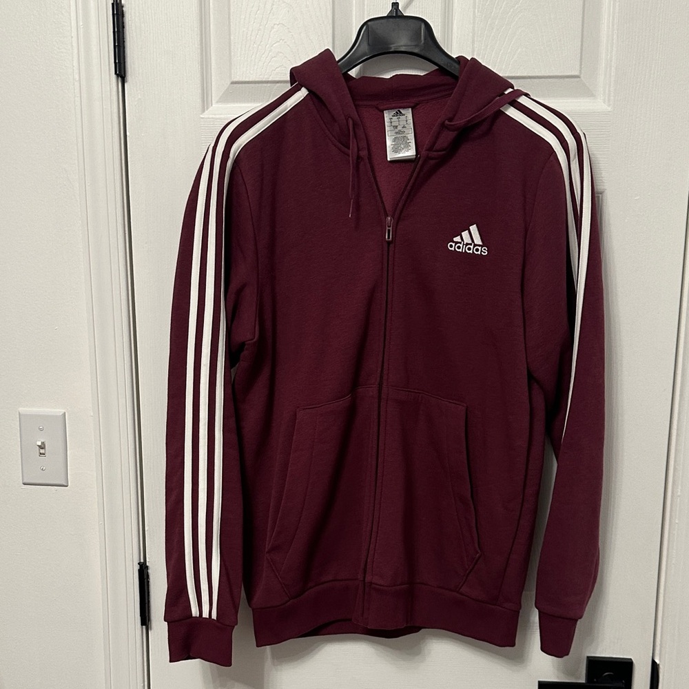 Adidas Burgundy Zip-Up with White Accents